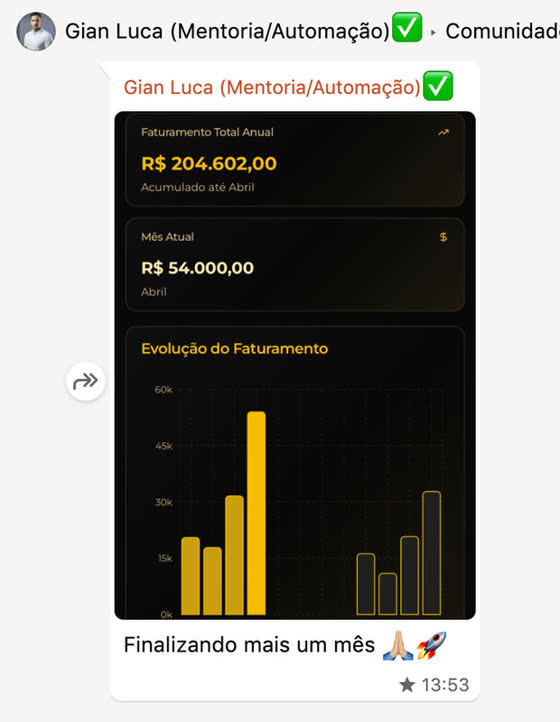 Print do resultado: Do zero, como CLT, aos R$ 500 mil faturados em 90 dias